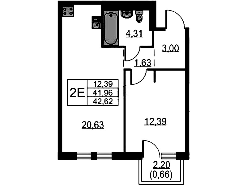 1-комнатная квартира 42.62 м², 4/12 эт., ЖК «Невская Долина»